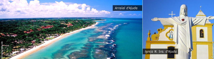 Vista aérea de Arraial d'Ajuda e Igreja N. Sra. d'Ajuda